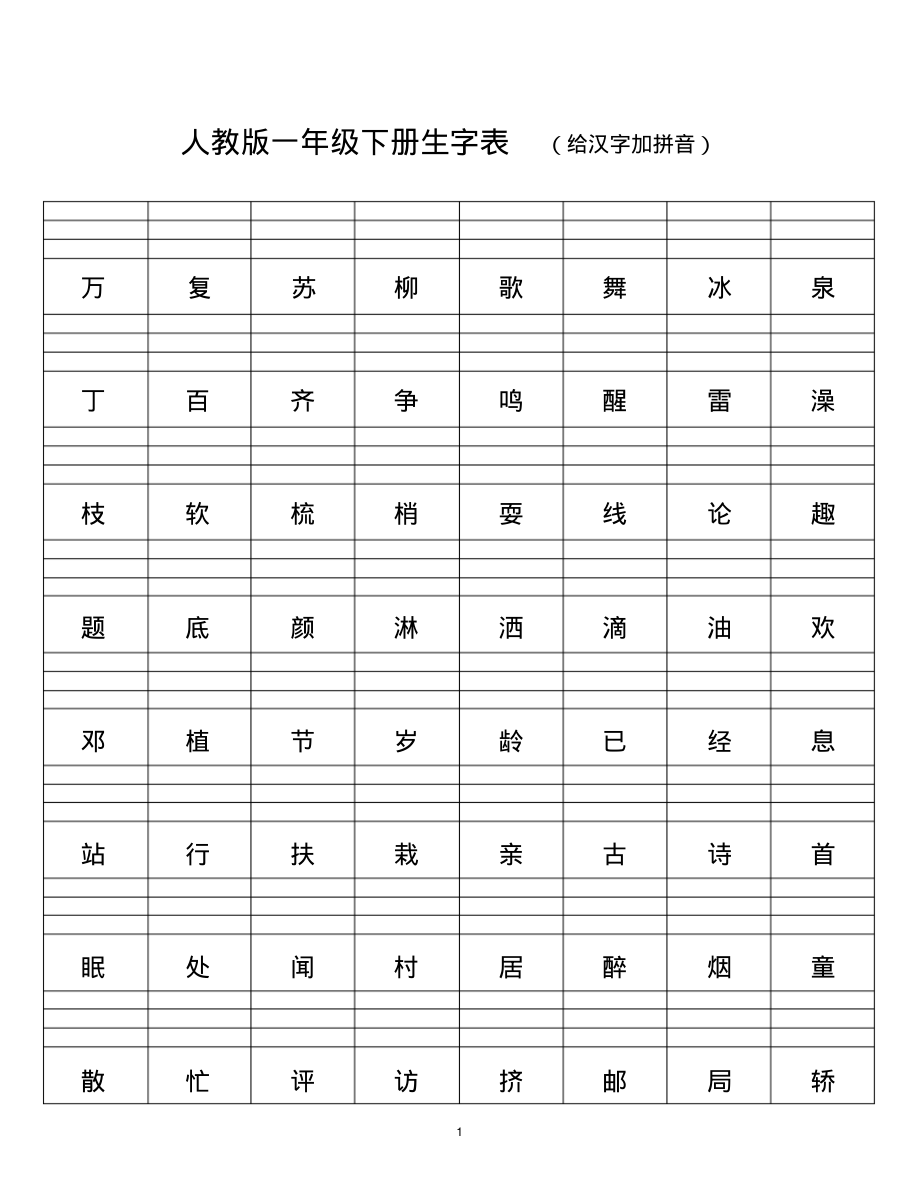 人教版语文一年级下册生字表(给汉字加拼音).pdf_第1页