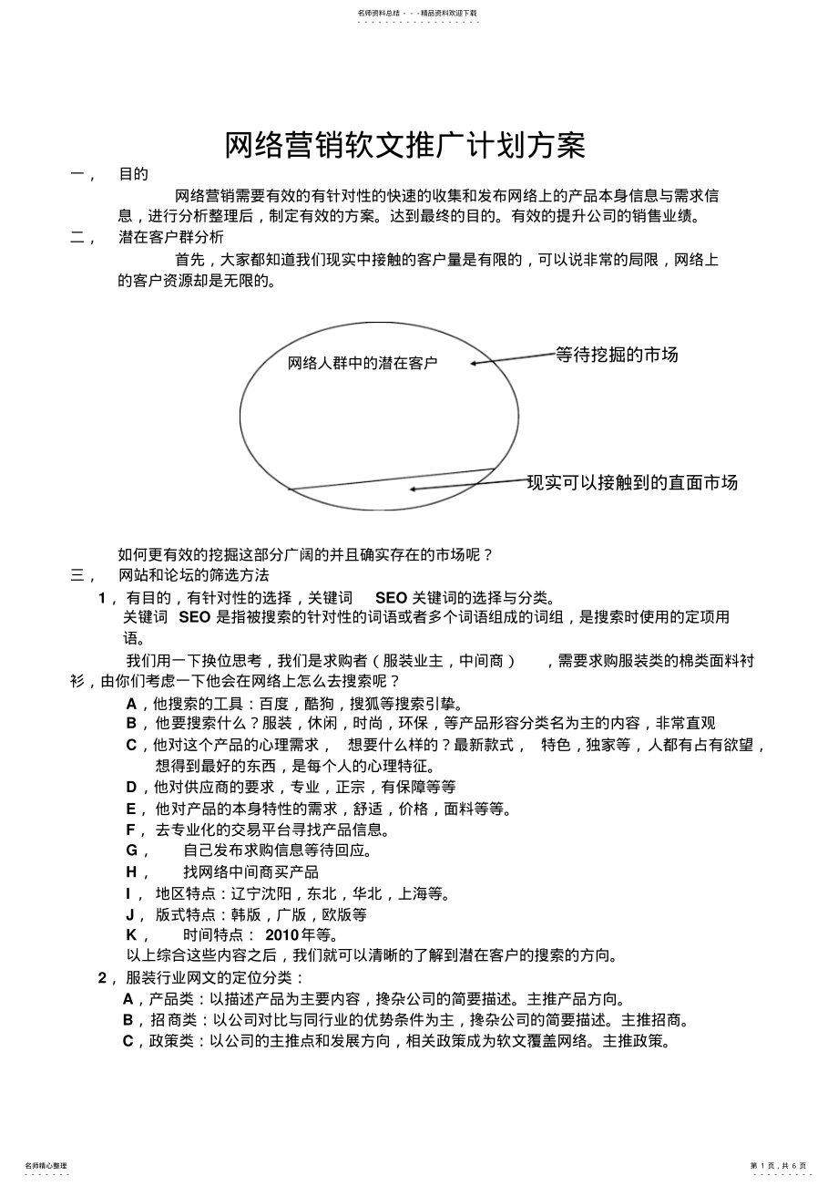 2022年网络营销软文推广计划方案 .pdf_第1页