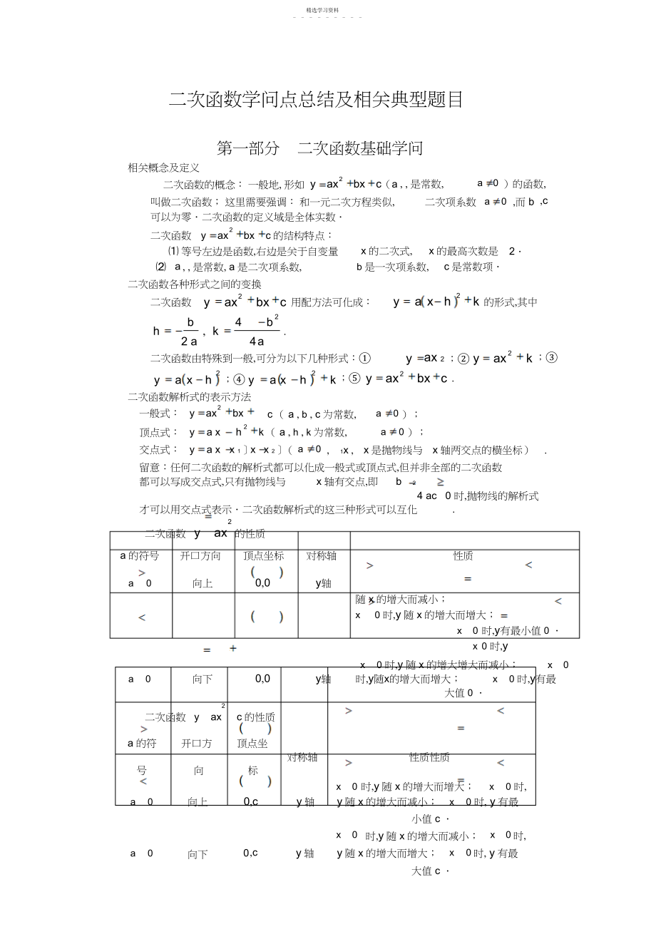 2022年二次函数知识点总结及相关典型题目.docx_第1页