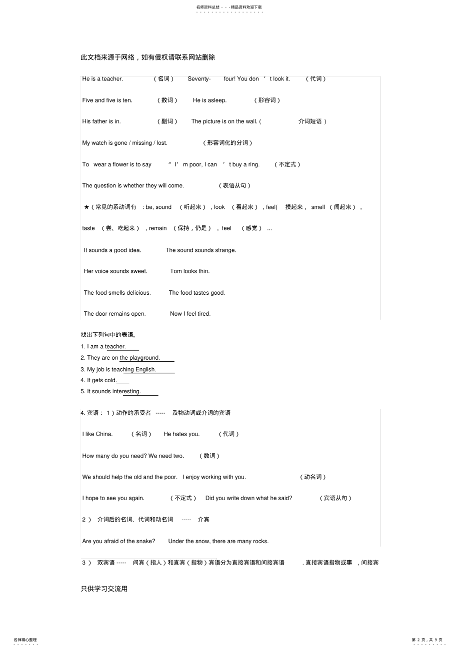 2022年英语句子成分和英语句子结构讲解资料 .pdf_第2页