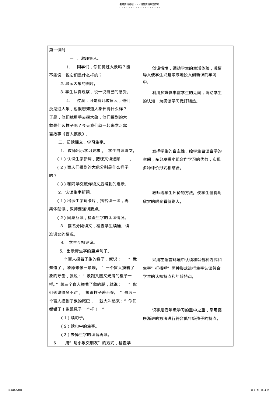 2022年二年级上语文教案.盲人摸象冀教版 .pdf_第2页