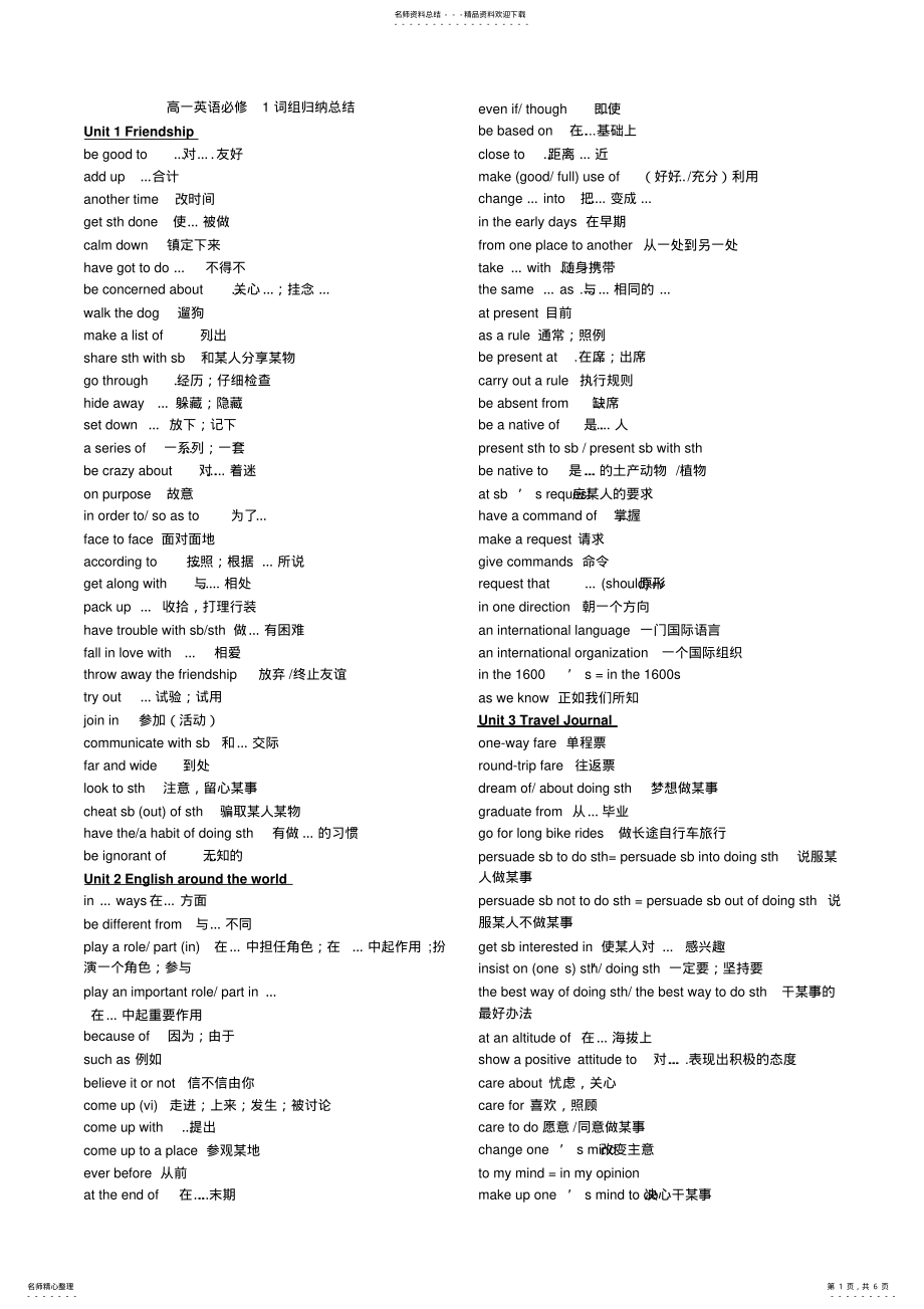 2022年人教版高一英语复习资料 .pdf_第1页