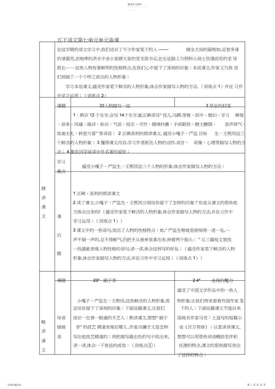 2022年五下语文第七单元单元备课.docx_第1页