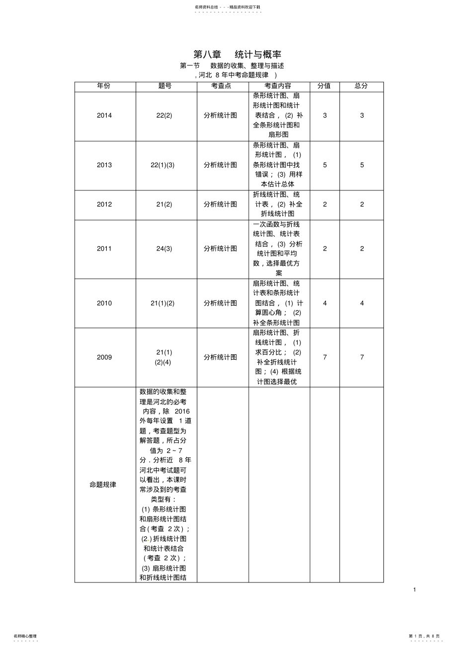 2022年中考数学第一编教材知识梳理篇第八章统计与概率第一节数据的收集、整理与描述试题 .pdf_第1页