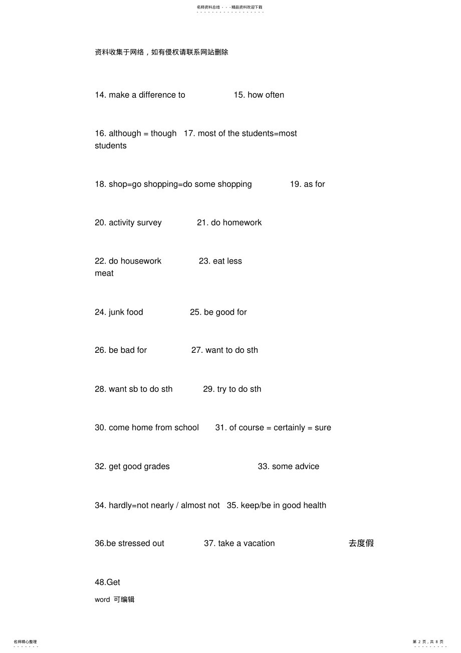 2022年人教版八年级上册英语第二单元知识点梳理讲课讲稿 .pdf_第2页