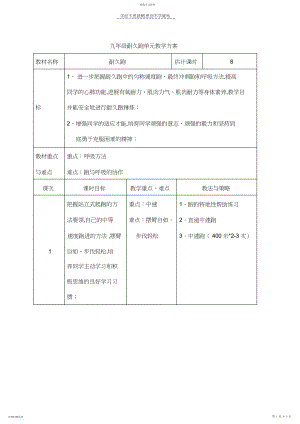 2022年九年级耐久跑单元教学计划,.docx