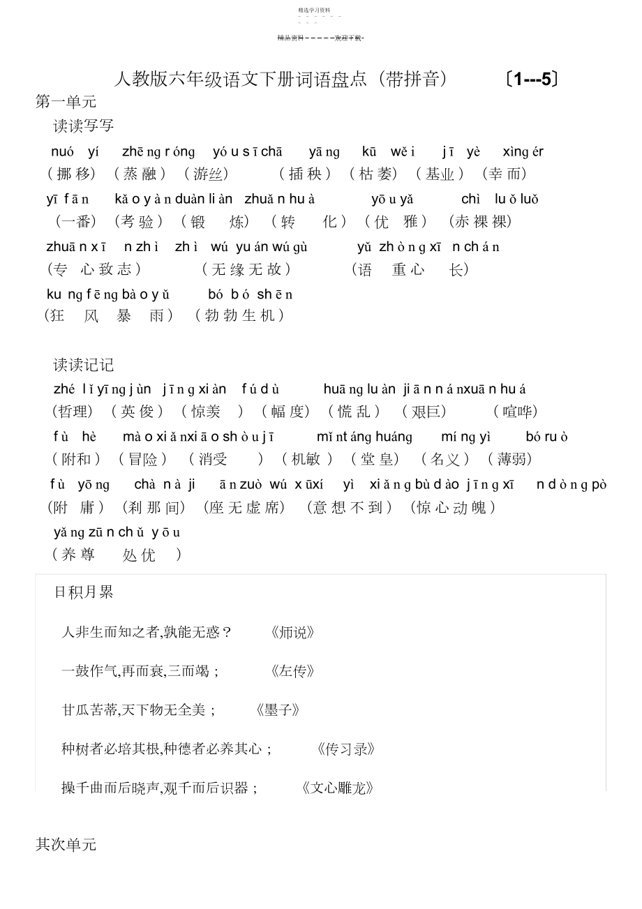 2022年人教版六年级语文下册词语盘点.docx_第1页