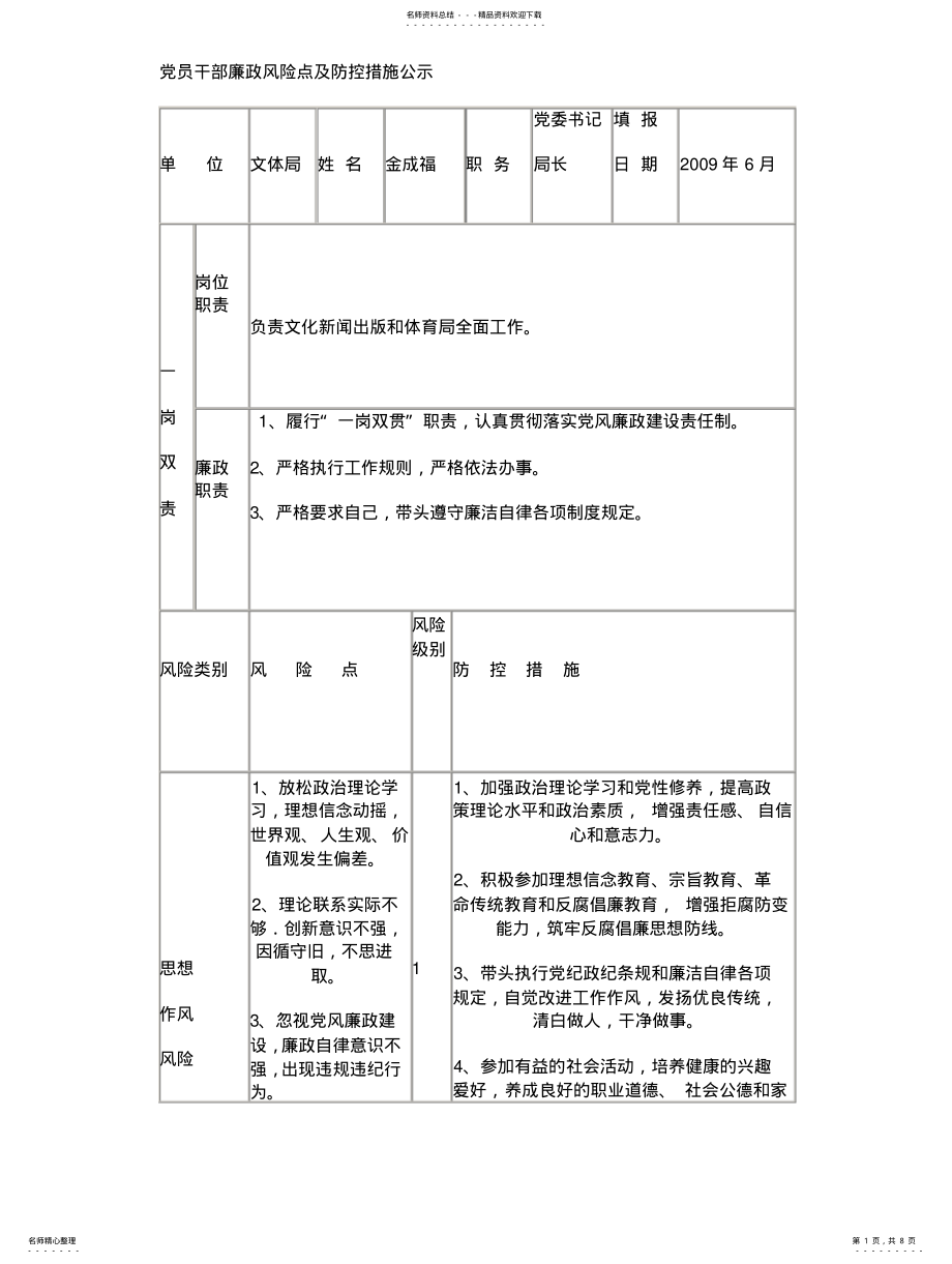 2022年党员干部廉政风险点及防控措施公示 .pdf_第1页