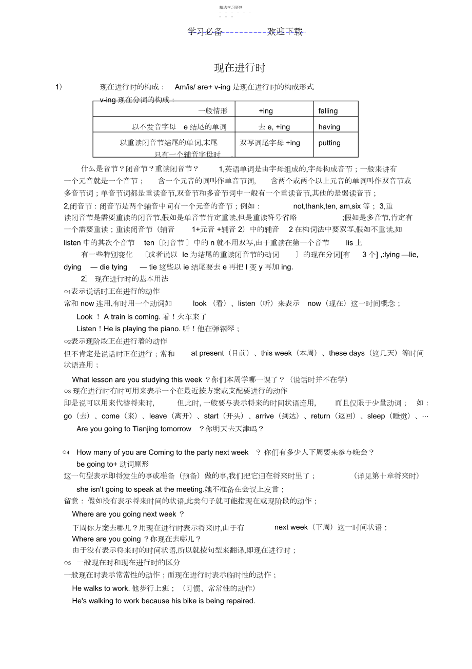 2022年初中现在进行时讲解练习及答案.docx_第1页