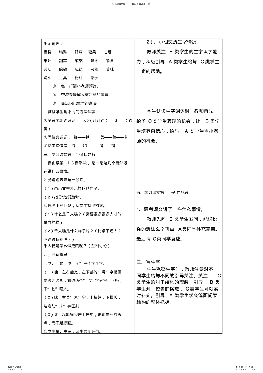 2022年部编版语文二年级下册《千人糕》教案教学设计 .pdf_第2页