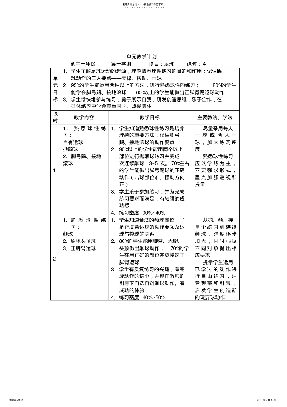 2022年初中体育与健康足球教学设计 .pdf_第1页