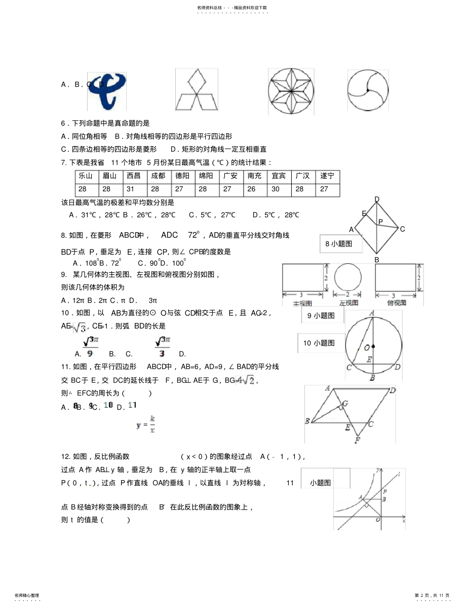 2022年四川省青神县九年级数学质量监测卷试题 .pdf_第2页