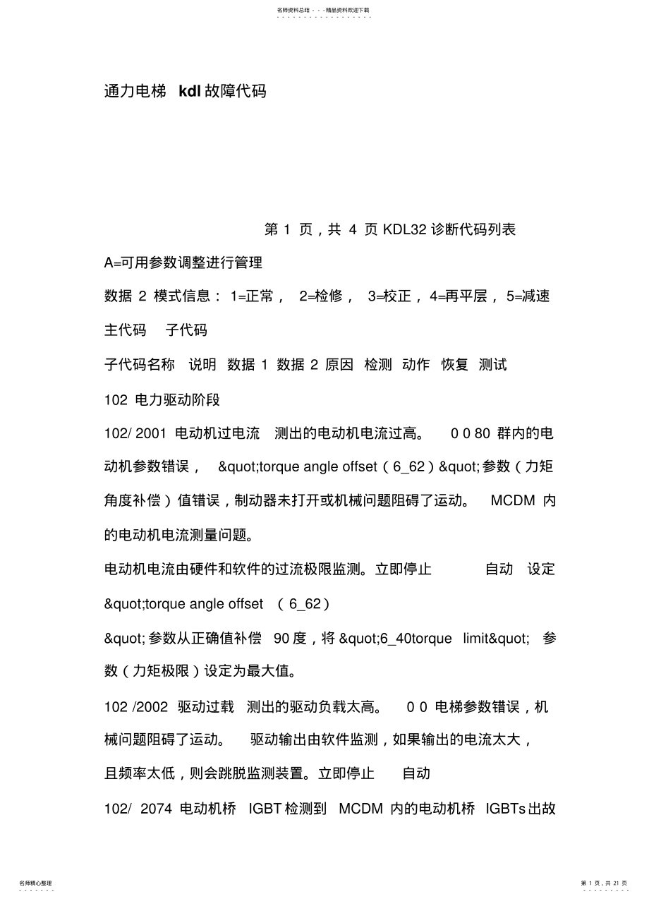 2022年通力电梯kdl故障代码 .pdf_第1页