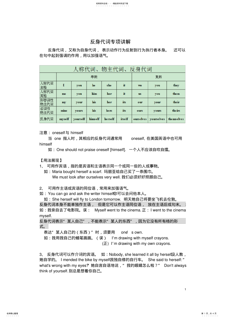 2022年初中反身代词讲解及练习 3.pdf_第1页