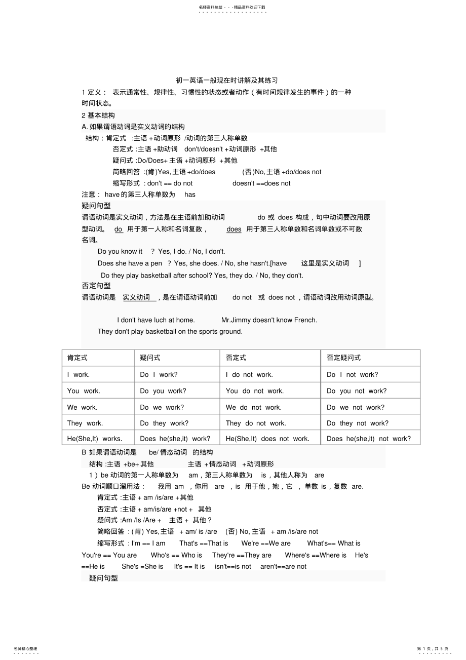 2022年初一一般现在时讲解及其练习 .pdf_第1页