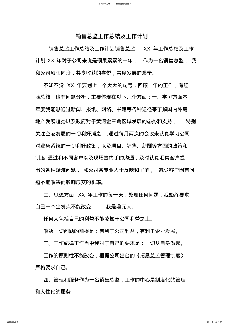 2022年销售总监工作总结及工作计划.doc .pdf_第1页