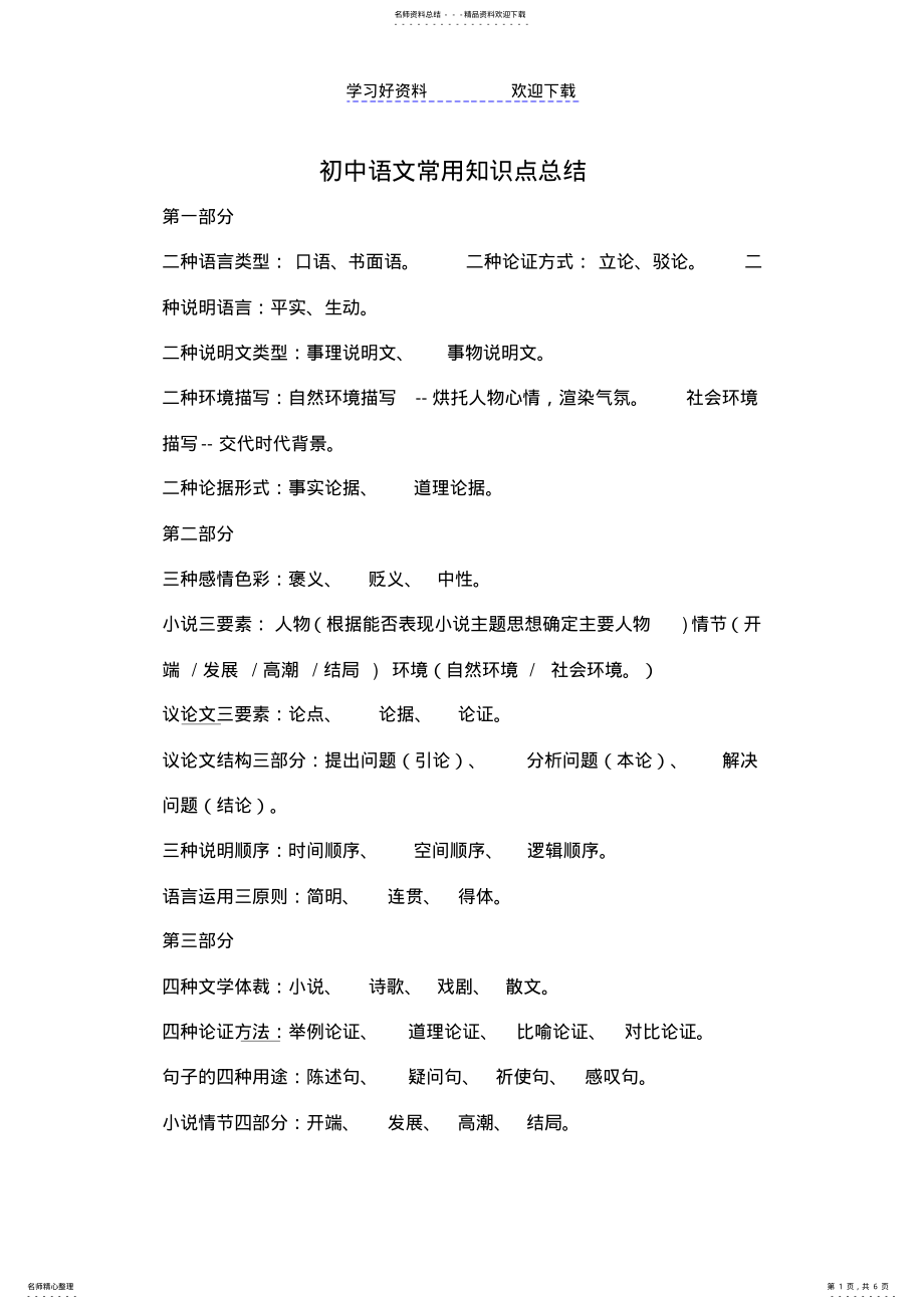 2022年初中语文常用知识点总结 .pdf_第1页