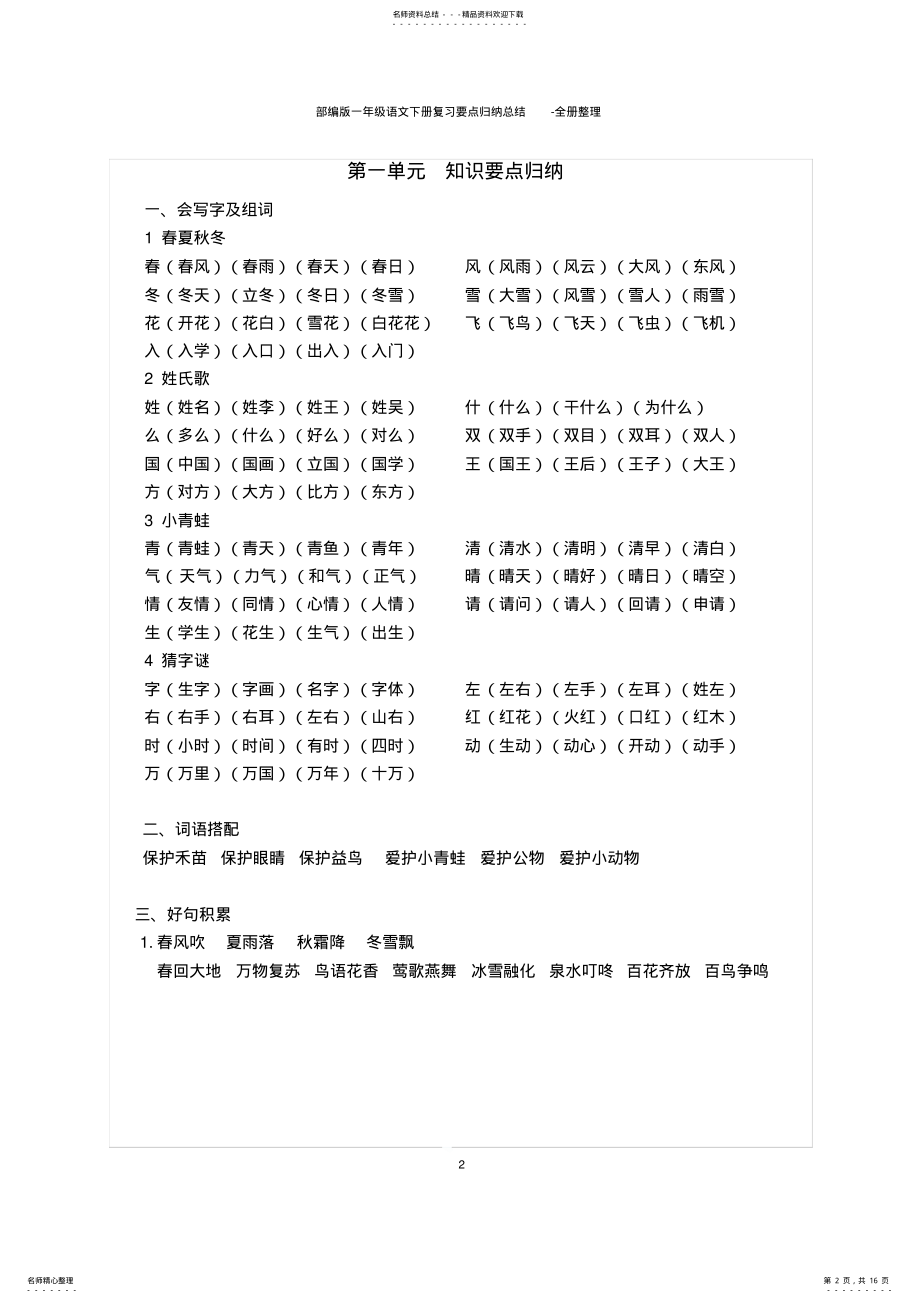 2022年部编版一年级语文下册复习要点归纳总结-全册整理 .pdf_第2页