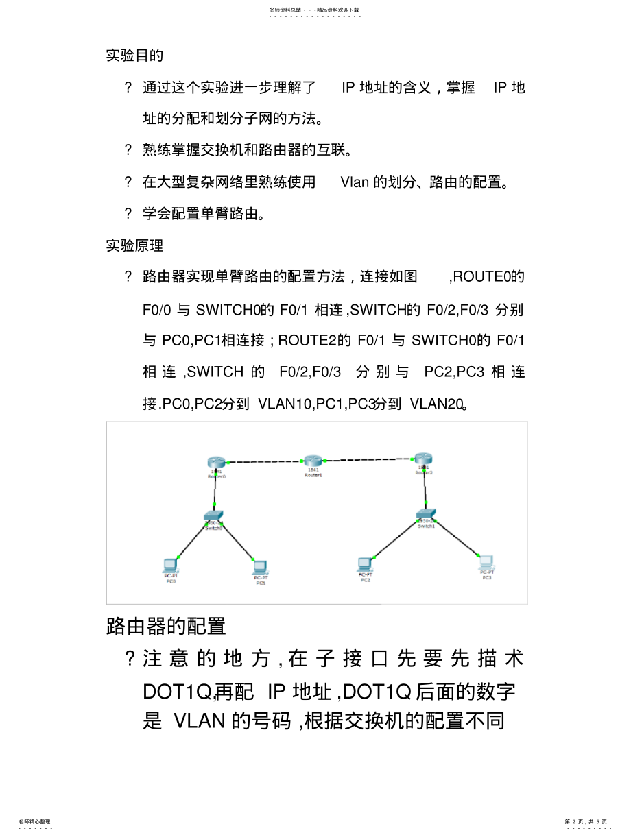 2022年分组交换网络综合实验-划分子网_及单臂路由的配置报告 .pdf_第2页