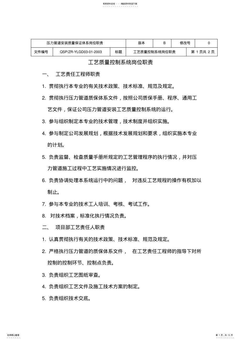 2022年压力管道安装质量保证体系岗位职责 .pdf_第1页