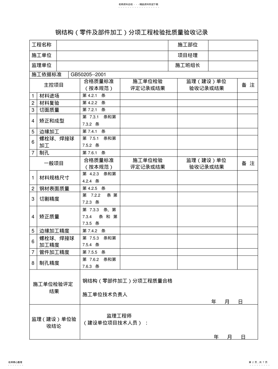 2022年钢结构检验批质量验收记录 .pdf_第2页