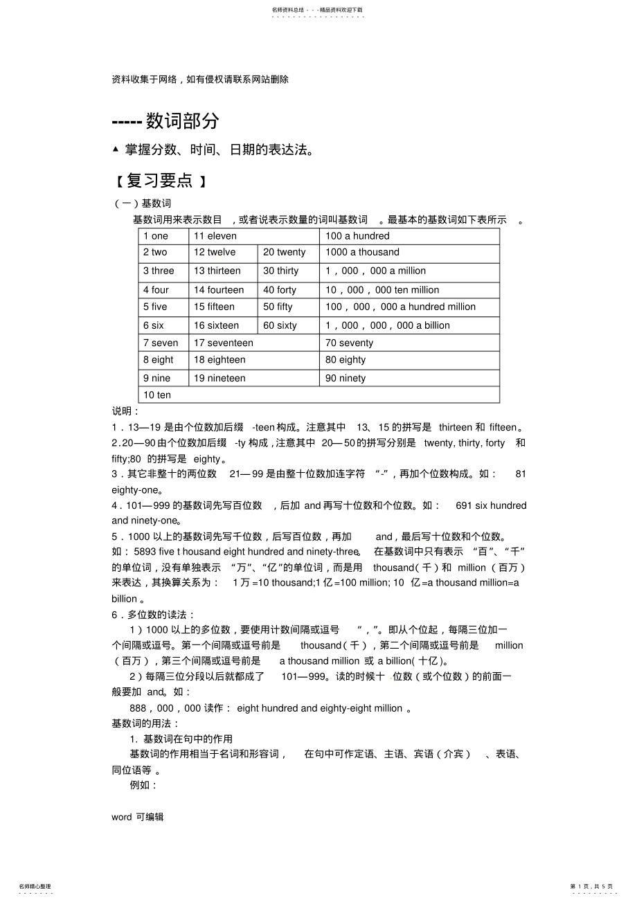 2022年初中英语分类练习—数词用法详解教学文案 .pdf_第1页