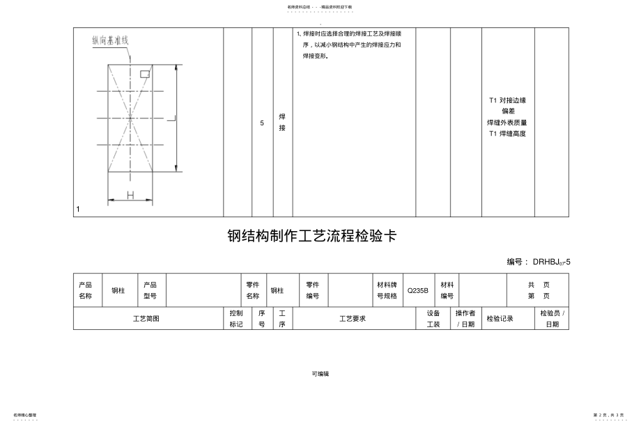 2022年钢结构制作工艺卡 .pdf_第2页