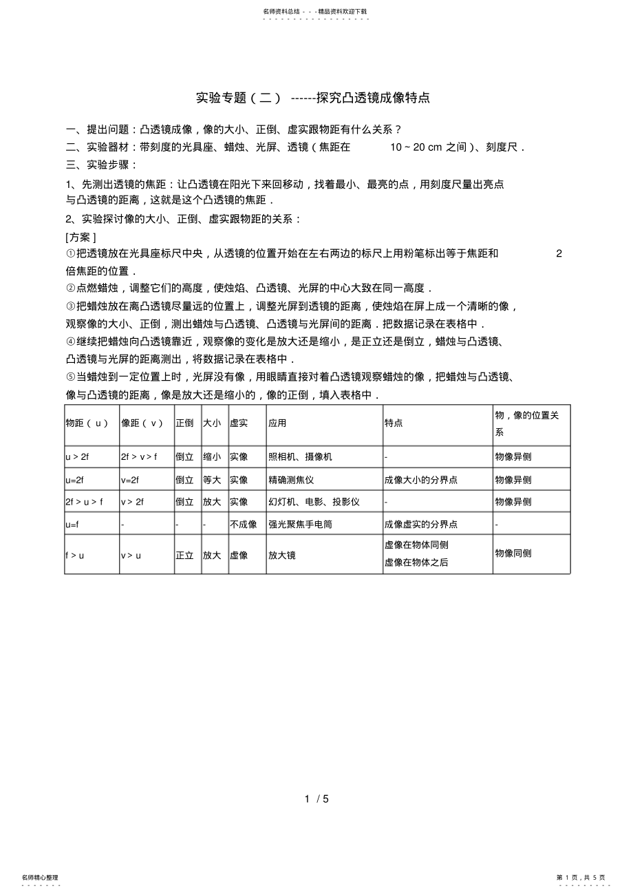 2022年凸透镜成像规律实验专题 .pdf_第1页