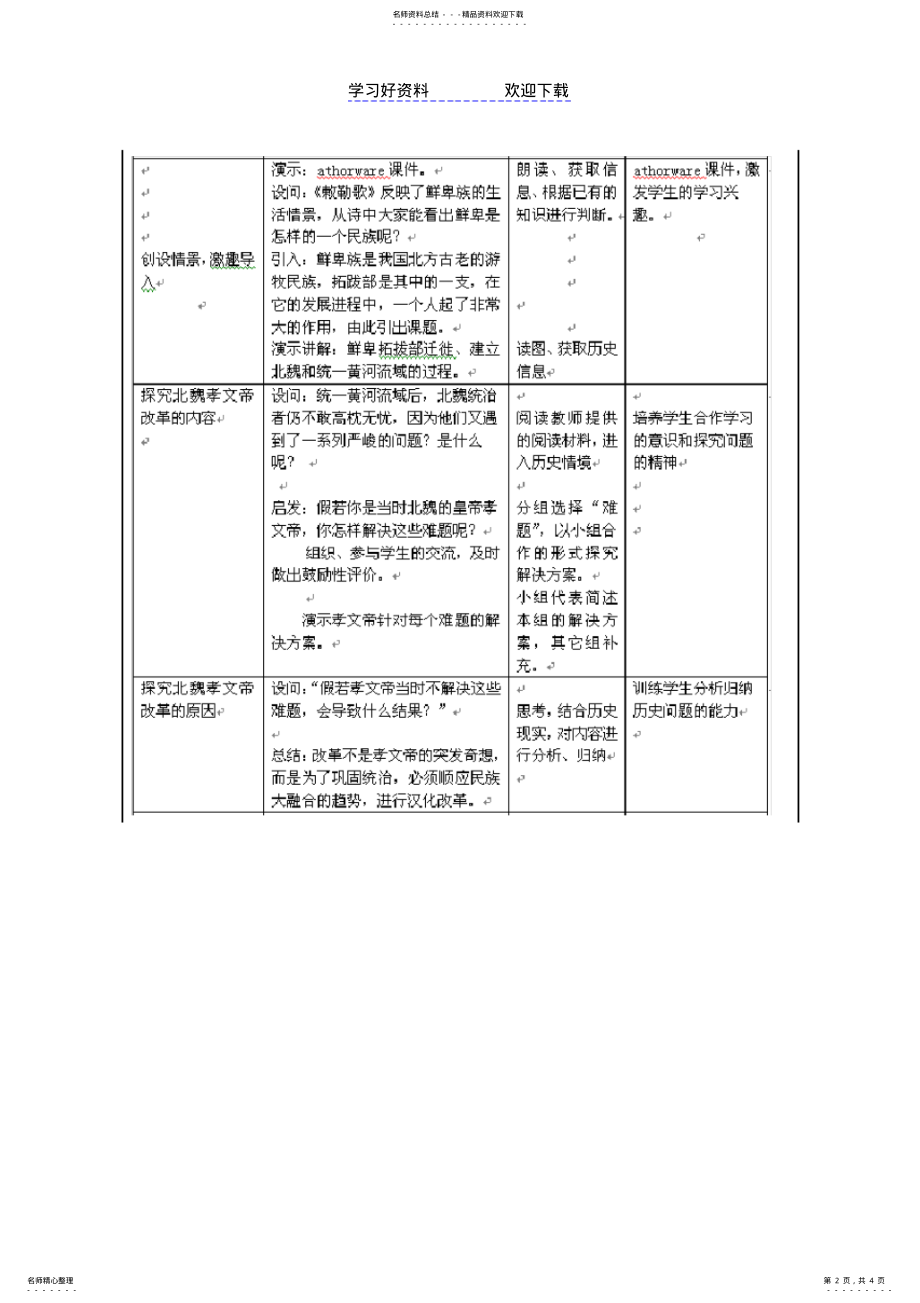 2022年北魏孝文帝改革教学设计案例 .pdf_第2页