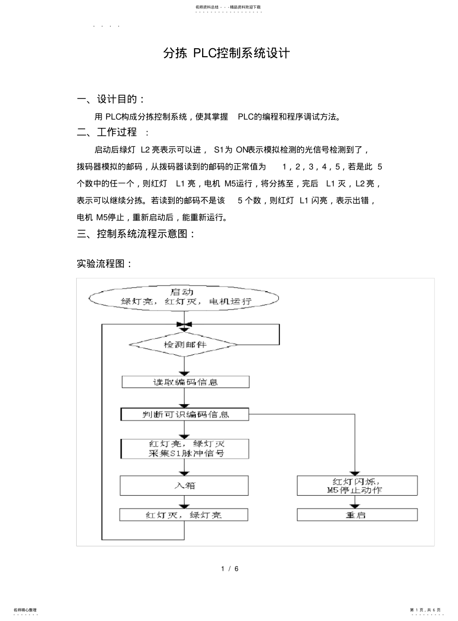 2022年邮件分拣PLC控制系统设计说明 .pdf_第1页