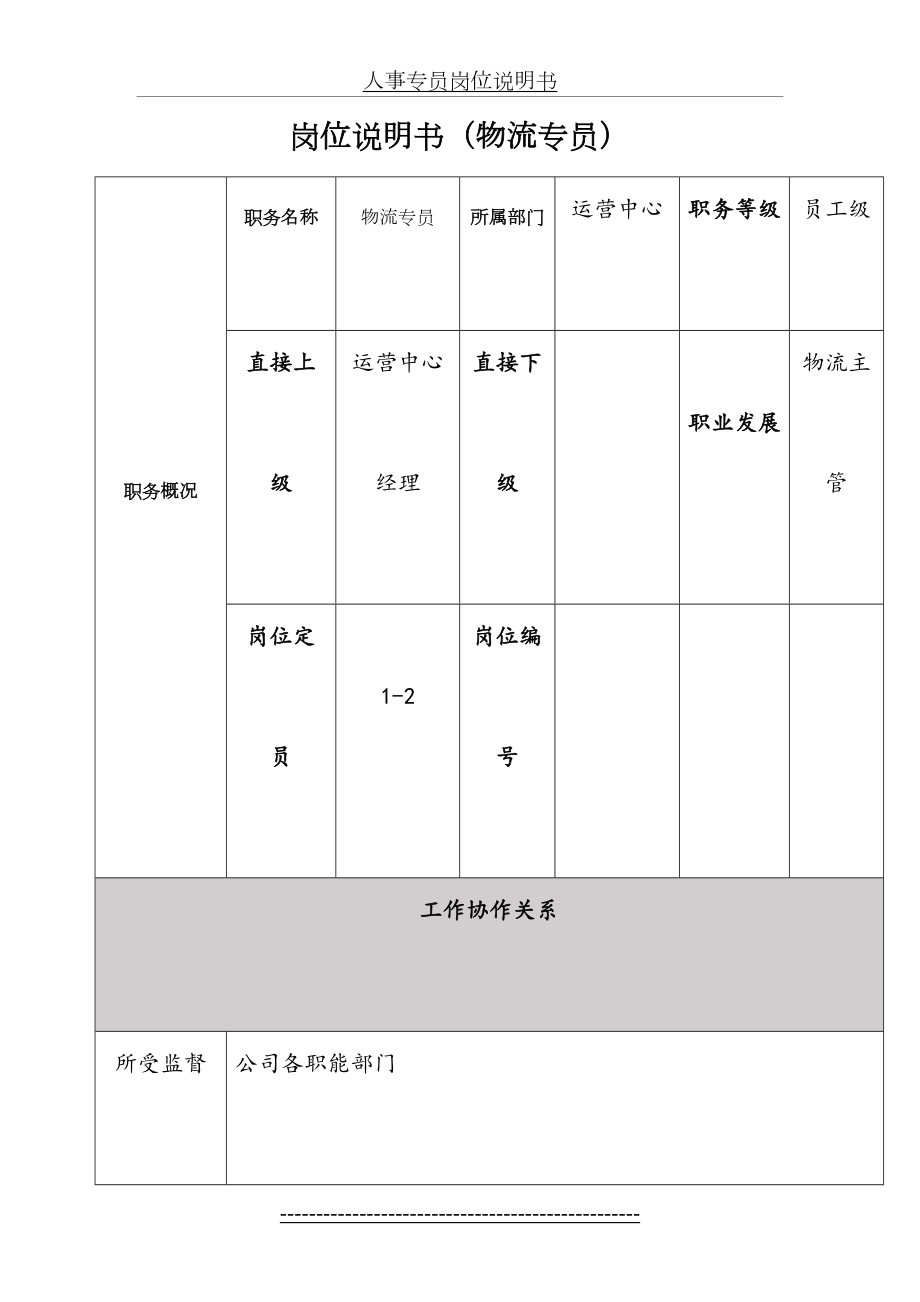 物流专员岗位说明书.doc_第2页