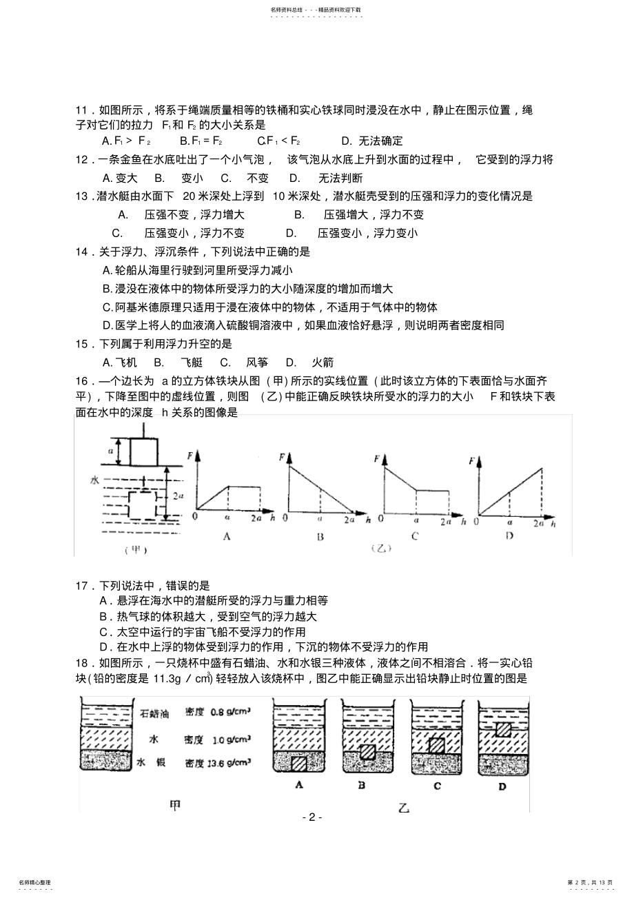 2022年初中物理绝对经典道难题--浮力.. .pdf_第2页