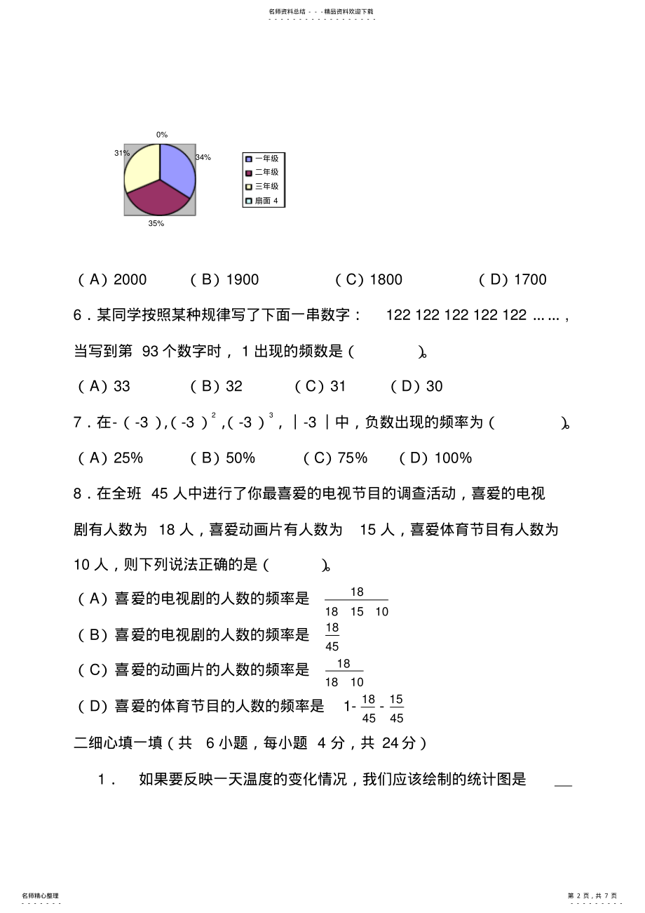 2022年八年级数学第十章《数据的收集整理与描述》单元测试题含答案 .pdf_第2页