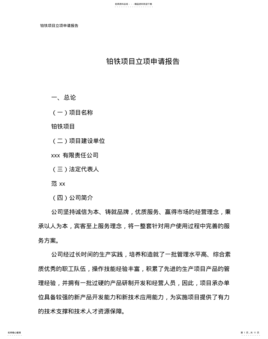 2022年铂铁项目立项申请报告 .pdf_第1页