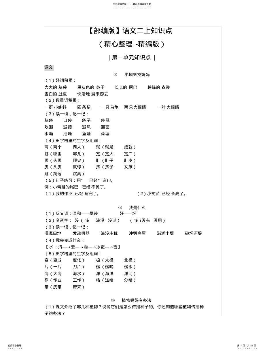 2022年部编版语文二上总复习重点-知识点精心整理 .pdf_第1页