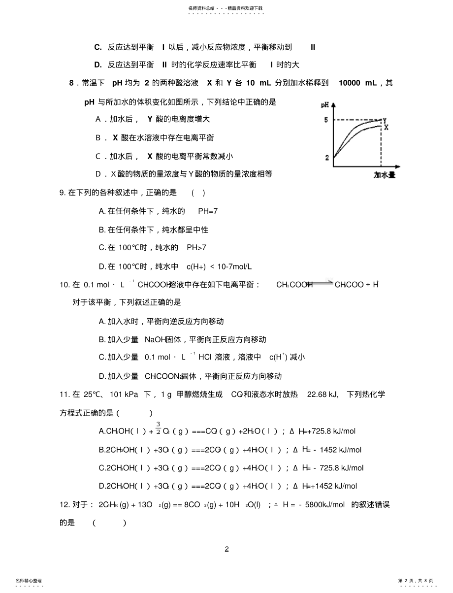 2022年选修四化学反应原理综合测试题二 .pdf_第2页