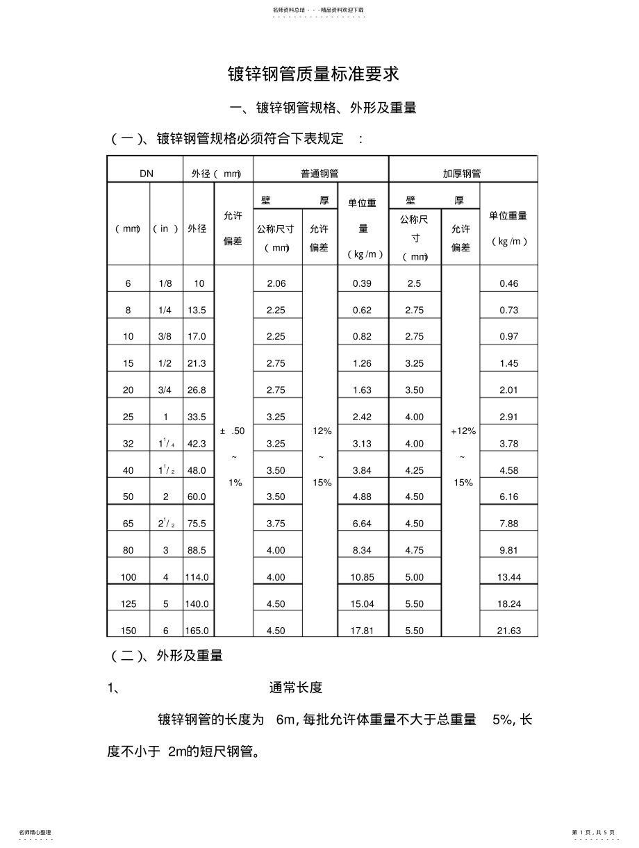 2022年镀锌钢管国标质量标准要求 .pdf_第1页