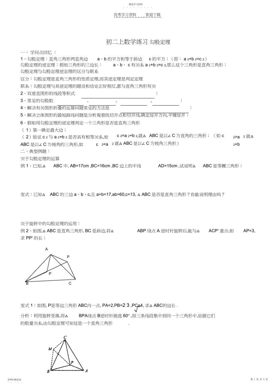 2022年初二数学勾股定理试题.docx_第1页