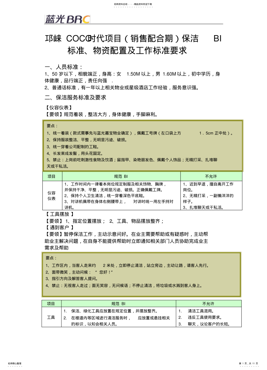 2022年邛崃COCO时代项目保洁BI标准、物资配置及工作标准要求 .pdf_第1页