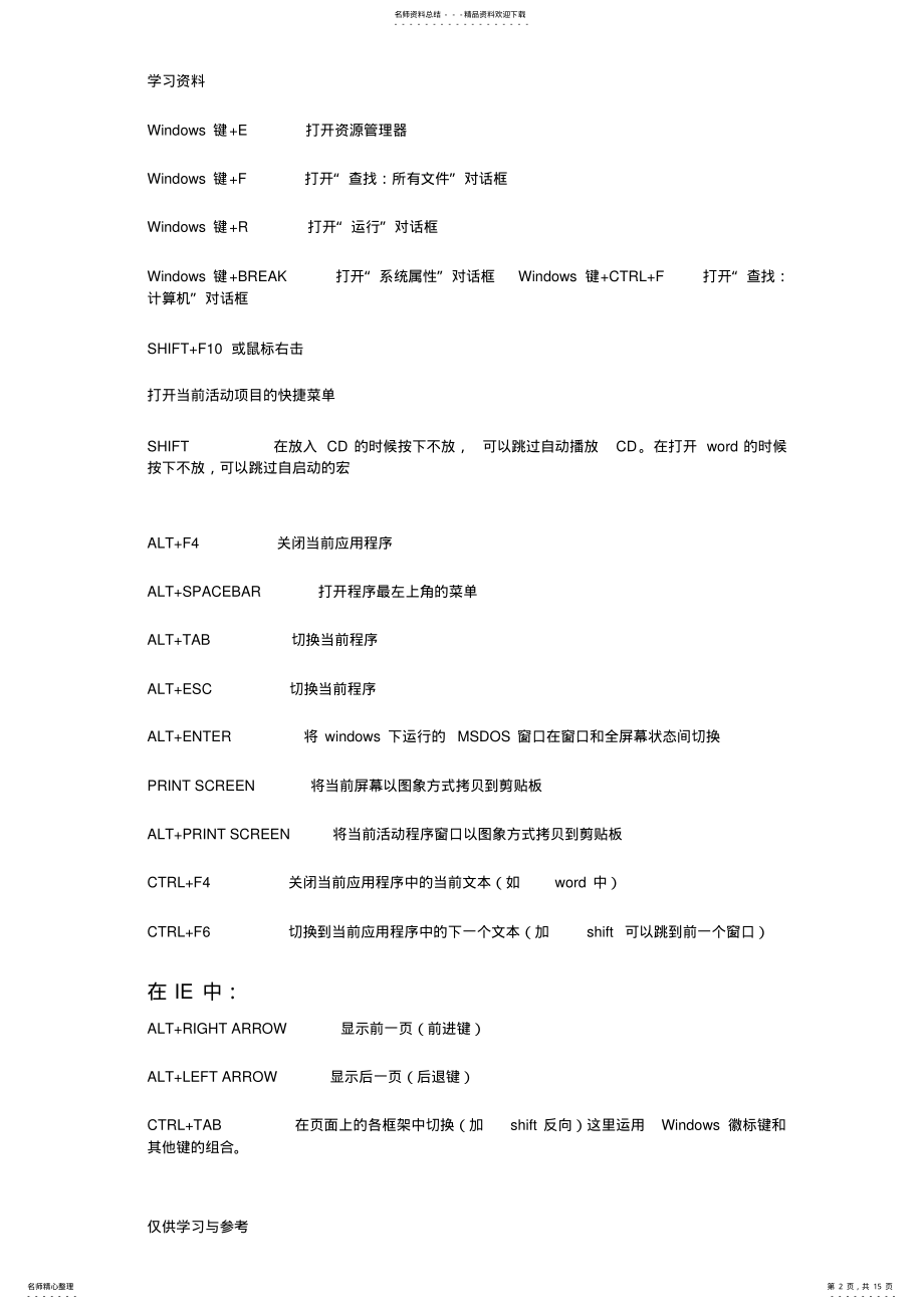 2022年办公软件常用快捷键学习资料 .pdf_第2页