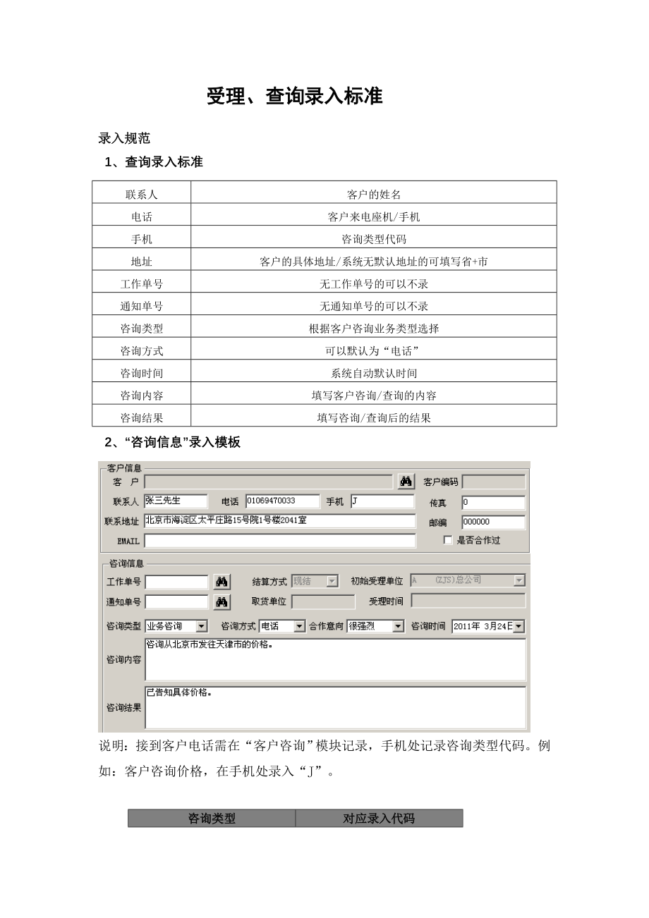 物流企业速递快运快递运输管理操作运营流程 宅急送 受理查询录入标准.doc_第1页