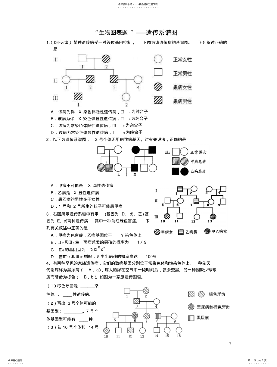 2022年遗传系谱图练习题 .pdf_第1页