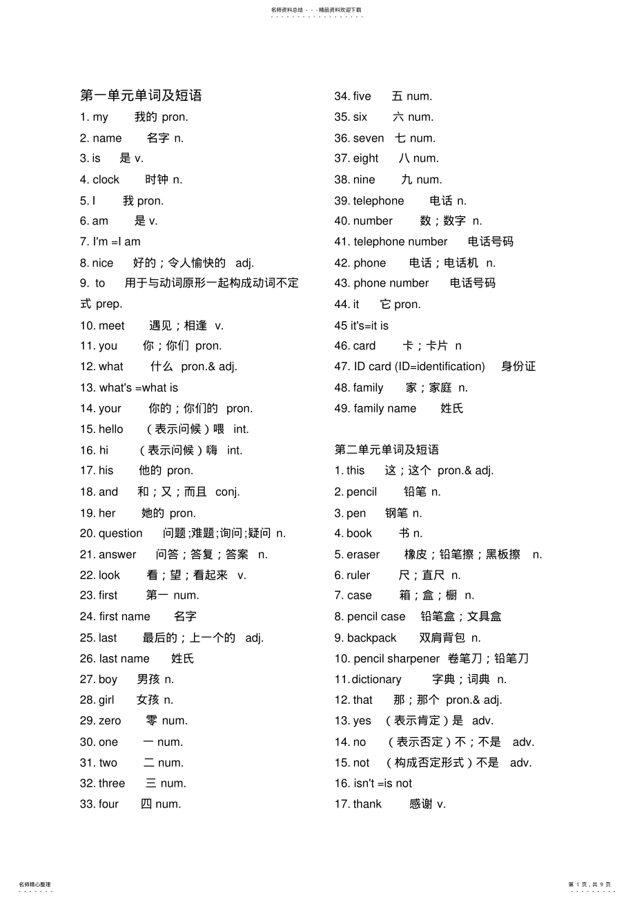 2022年初一英语上册单词表 2.pdf_第1页