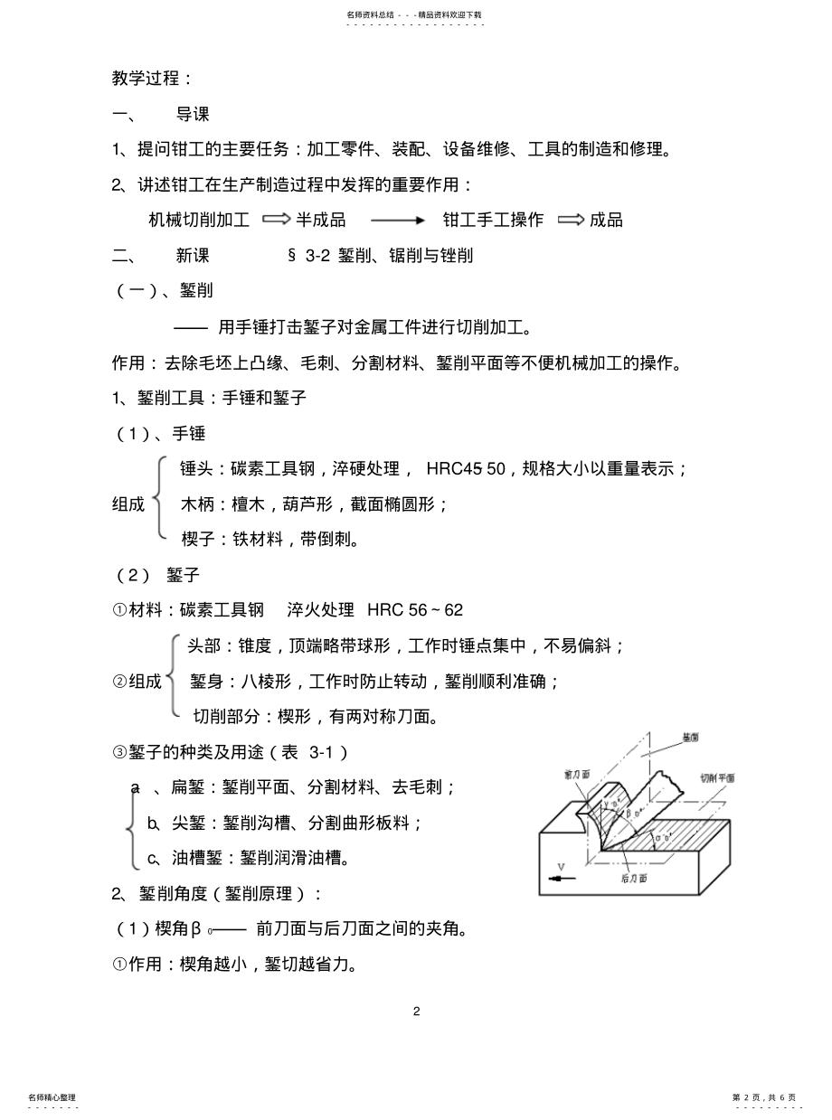 2022年钳工工艺学教案-錾削、锯削和锉削 .pdf_第2页