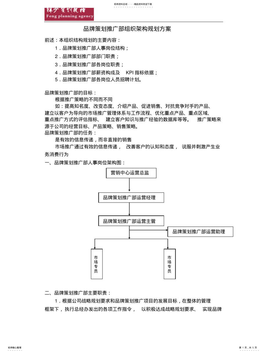 2022年品牌策划推广部组织架构规划方案 2.pdf_第1页