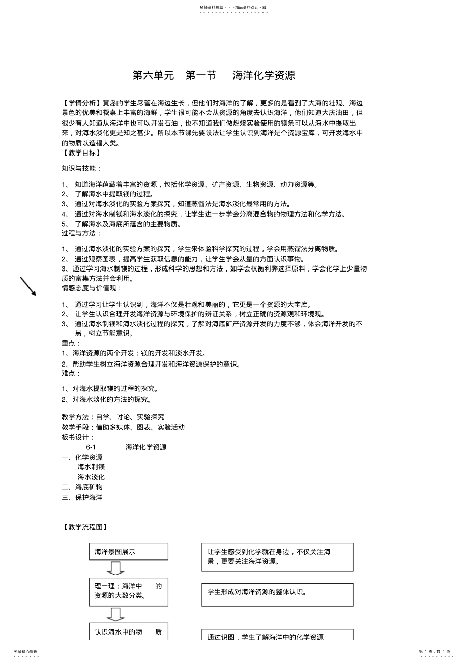 2022年初中化学《海洋化学资源》教案 .pdf_第1页