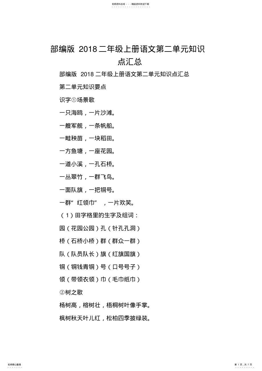 2022年部编版二年级上册语文第二单元知识点汇总 .pdf_第1页