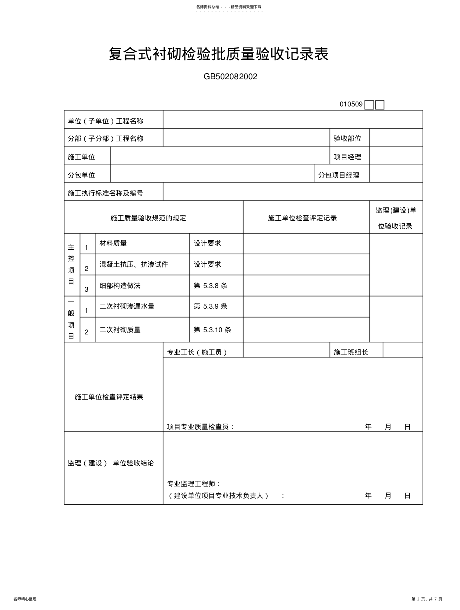 2022年锚喷支护检验批质量验收记录表 .pdf_第2页