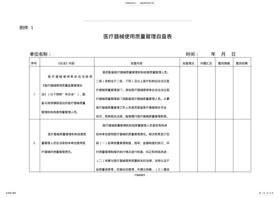 2022年医疗器械质量管理自查表 4.pdf_第1页