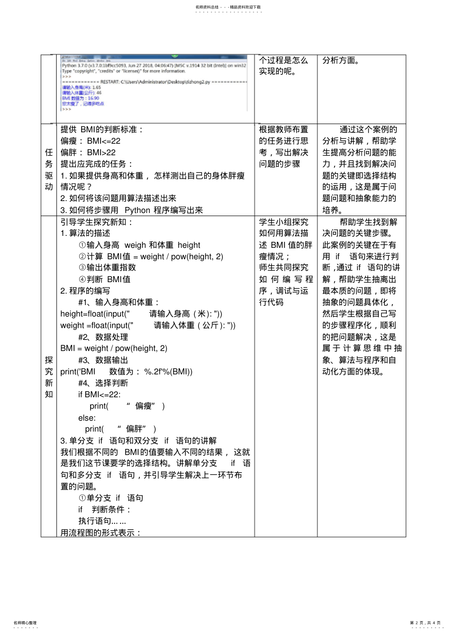 2022年初中Python程序设计选择结构教学设计方案 .pdf_第2页